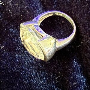 Heavy Sterling Silver Ring with Gorgeous Checkerboard Cut White Topaz Gemstone